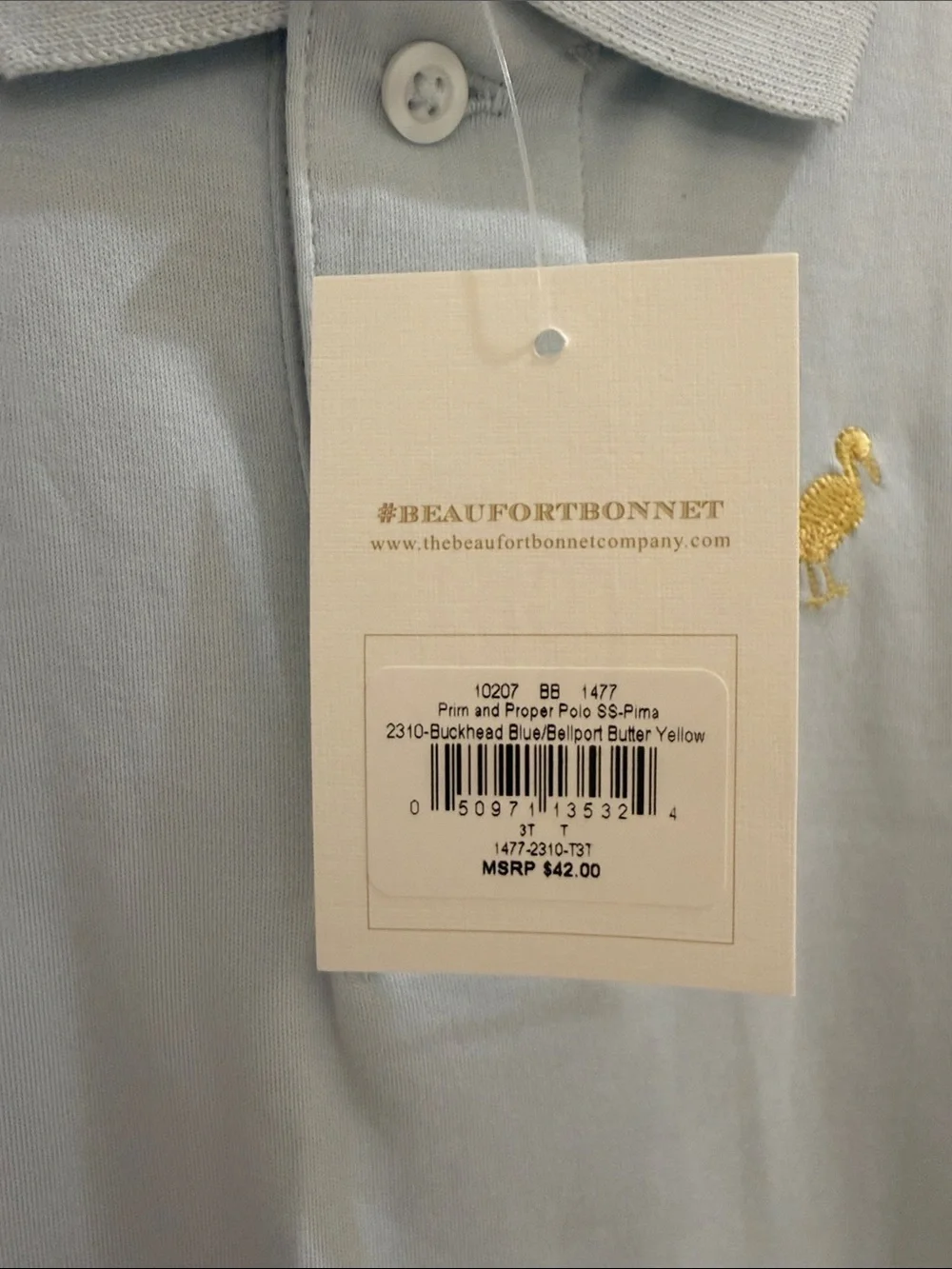 TBBC Prim & Proper Short Sleeve Polo in Buckhead Blue 3T NWT